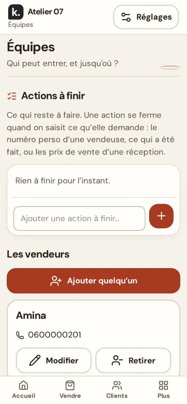 Écran Équipes du logiciel sur téléphone : qui peut entrer, et jusqu’où